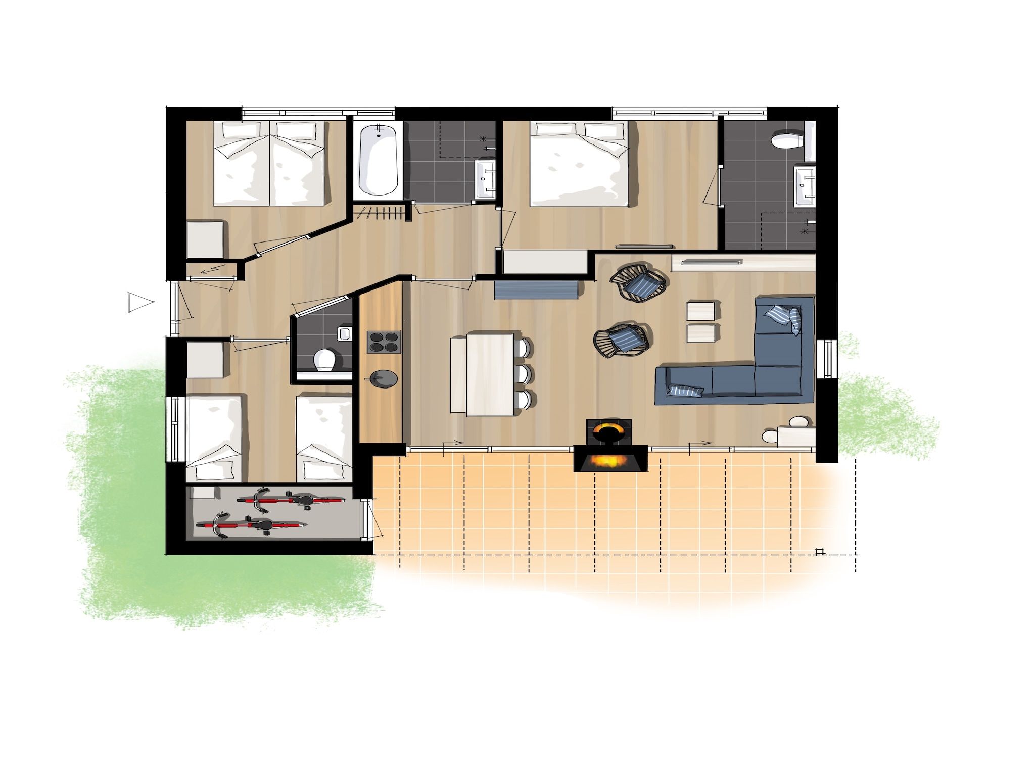 De woonkamer van Bungalowpark Campanula 8 in St. Maartenszee