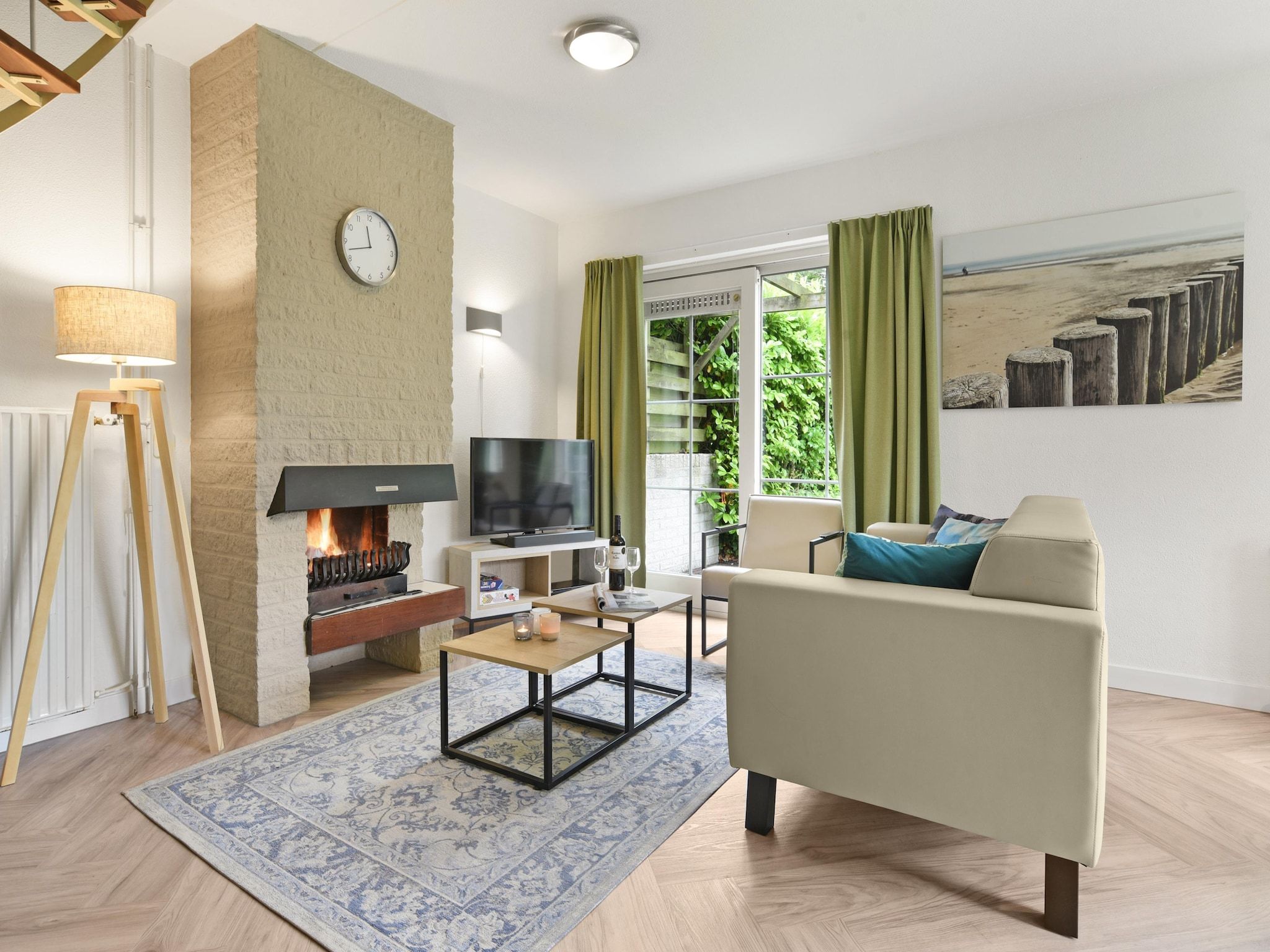 De woonkamer van Parc Port Greve 13 in Brouwershaven