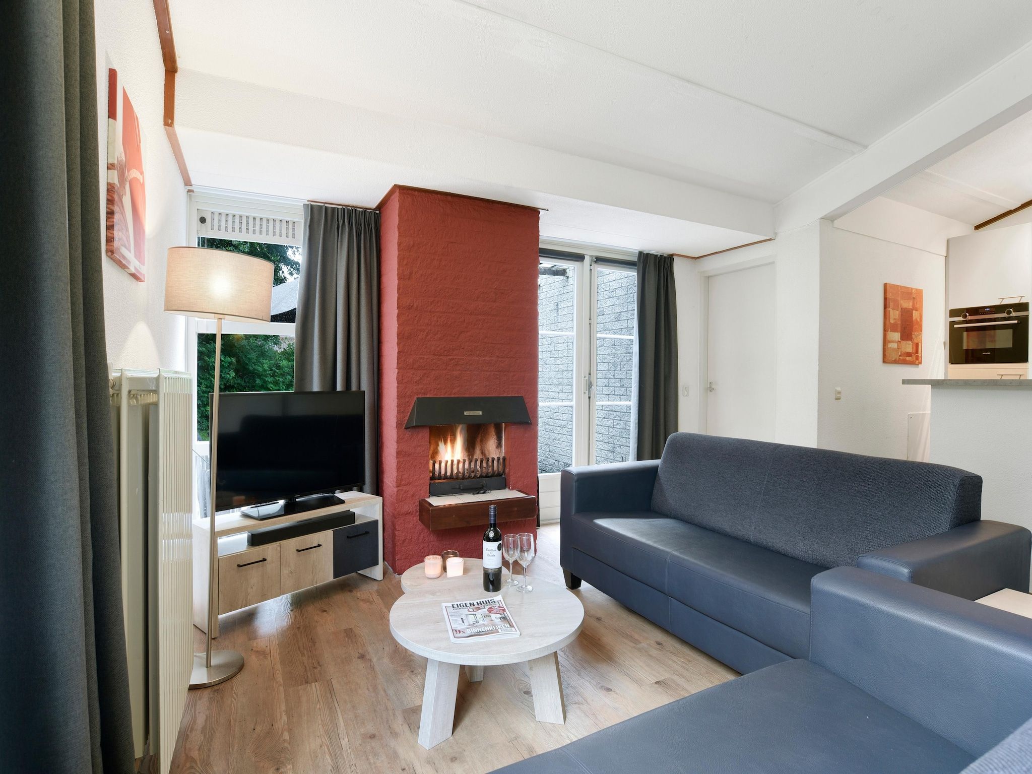 De woonkamer van Parc Port Greve 18 in Brouwershaven