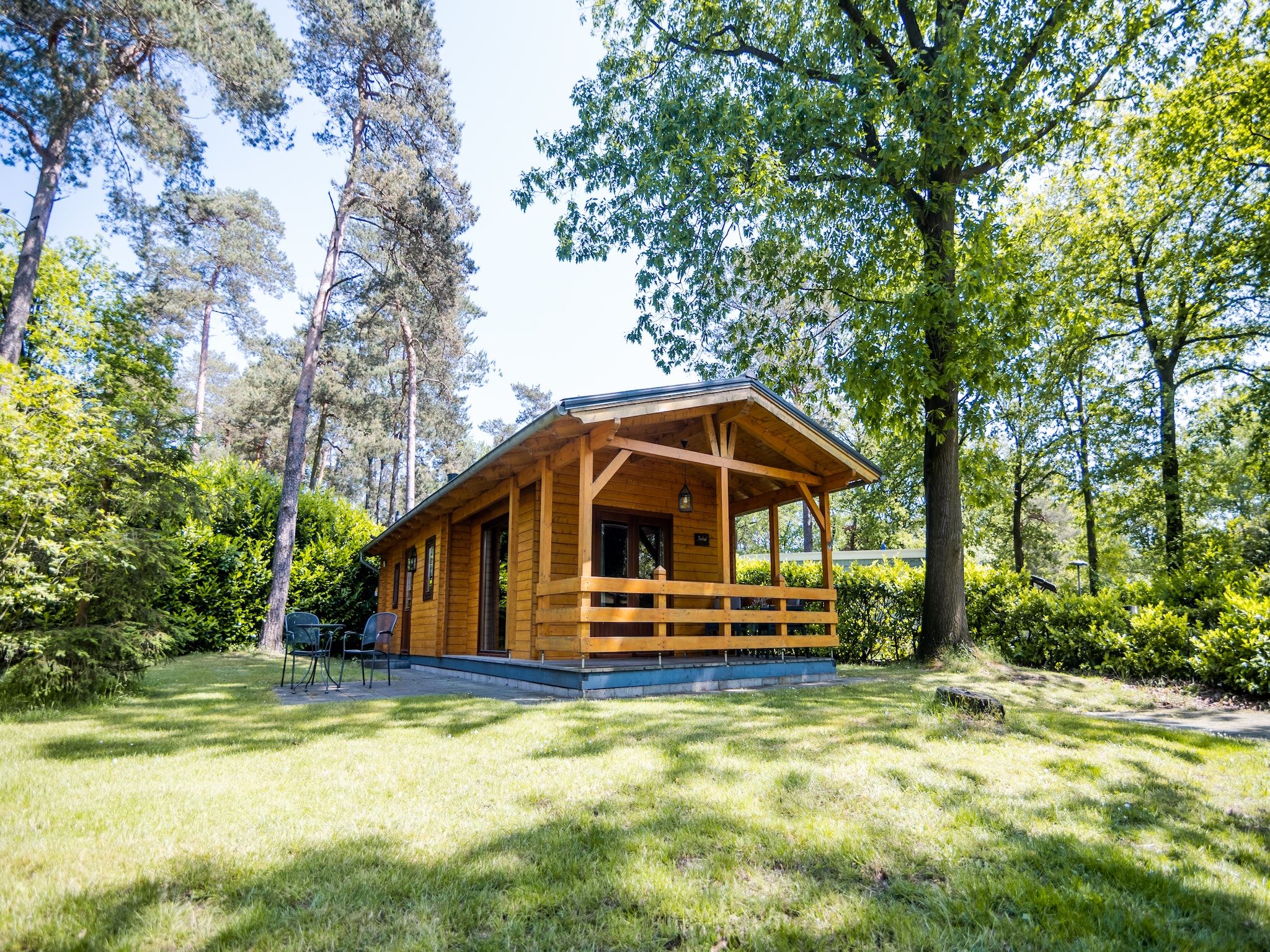 Het uitzicht vanaf 2-persoons wellness lodge in Markelo