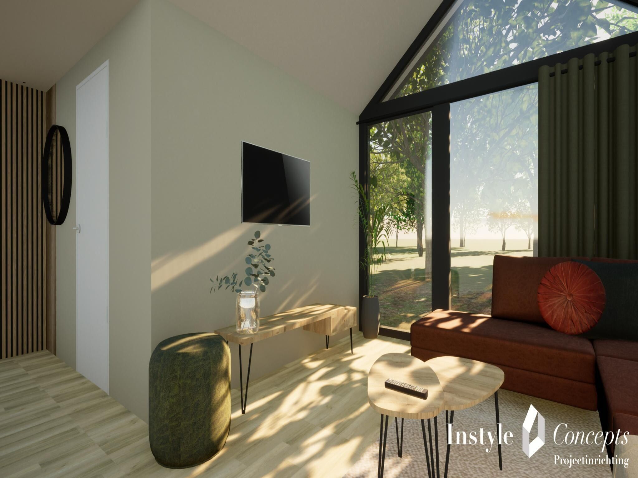 De woonkamer van Cosy Lodge | 6 persoons in Balkbrug