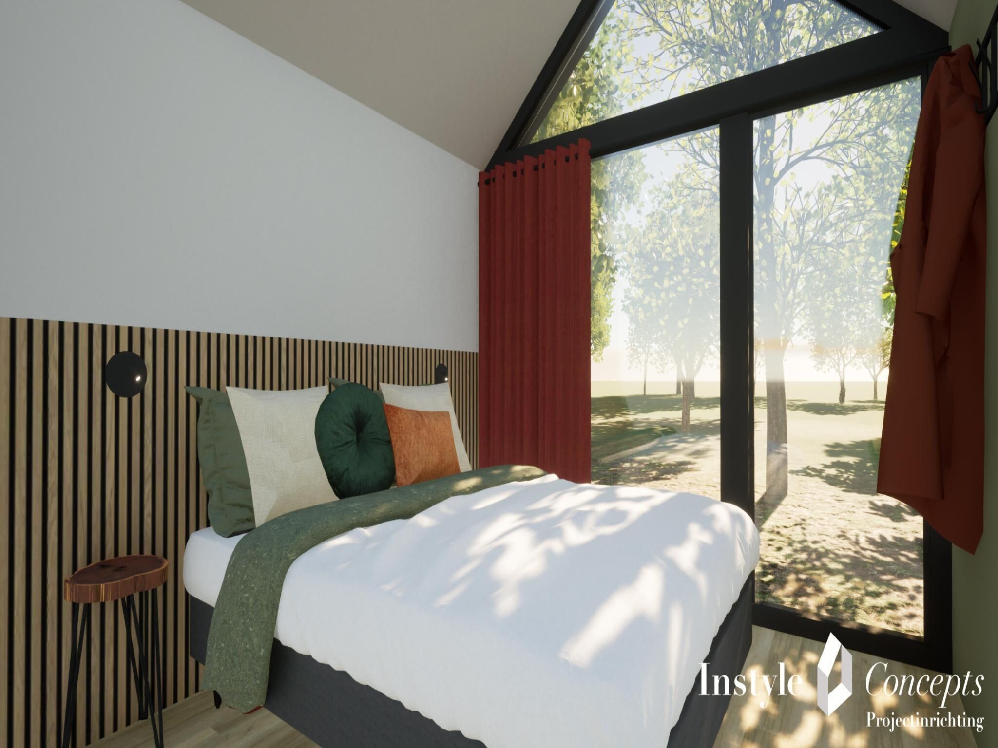 Een slaapkamer van Cosy Lodge | 6 persoons in Balkbrug