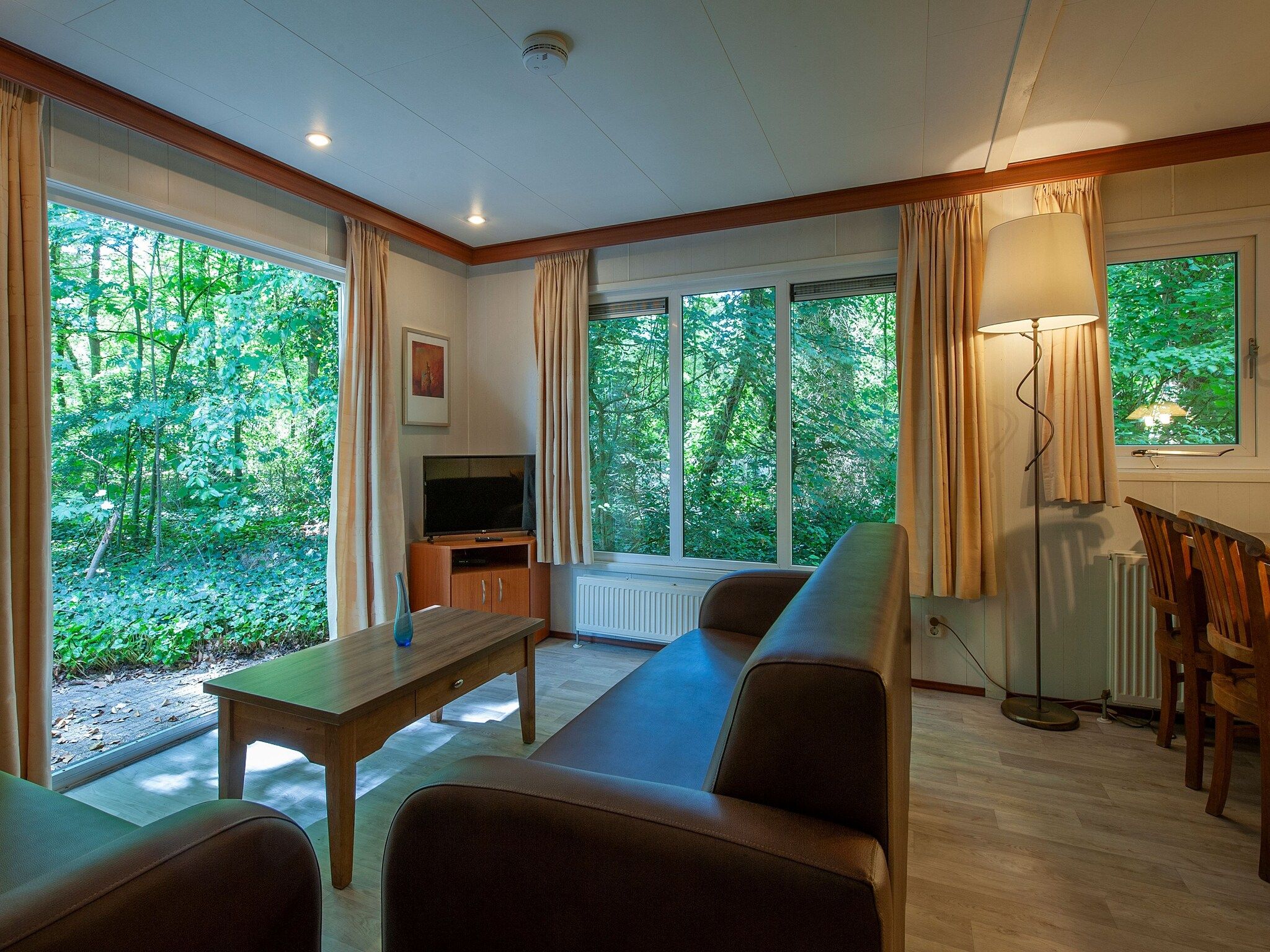 De woonkamer van Bospark de Schaapskooi 5 in Wissel/Epe