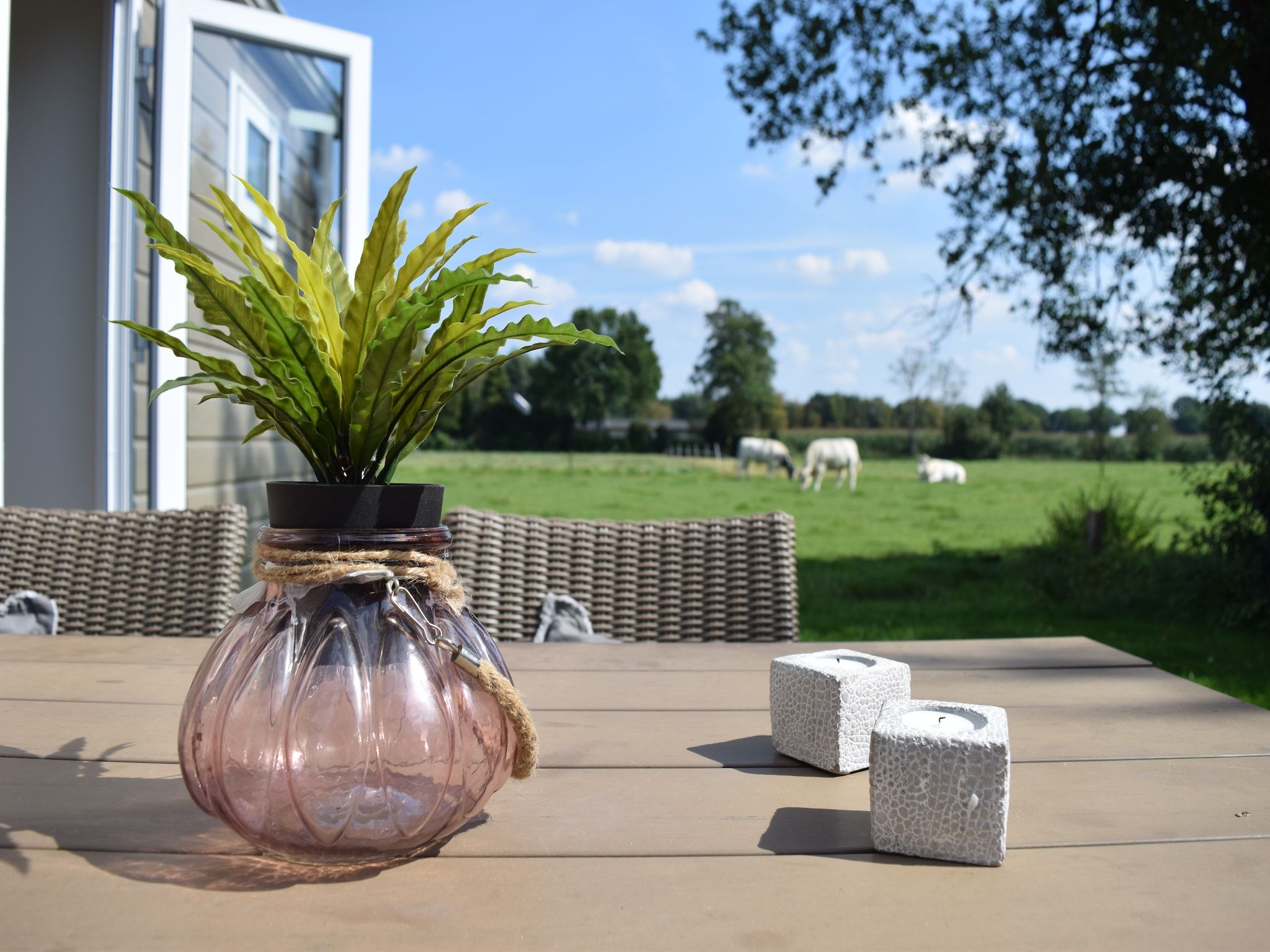 Het terras van Recreatiepark de Boshoek 4 in Voorthuizen