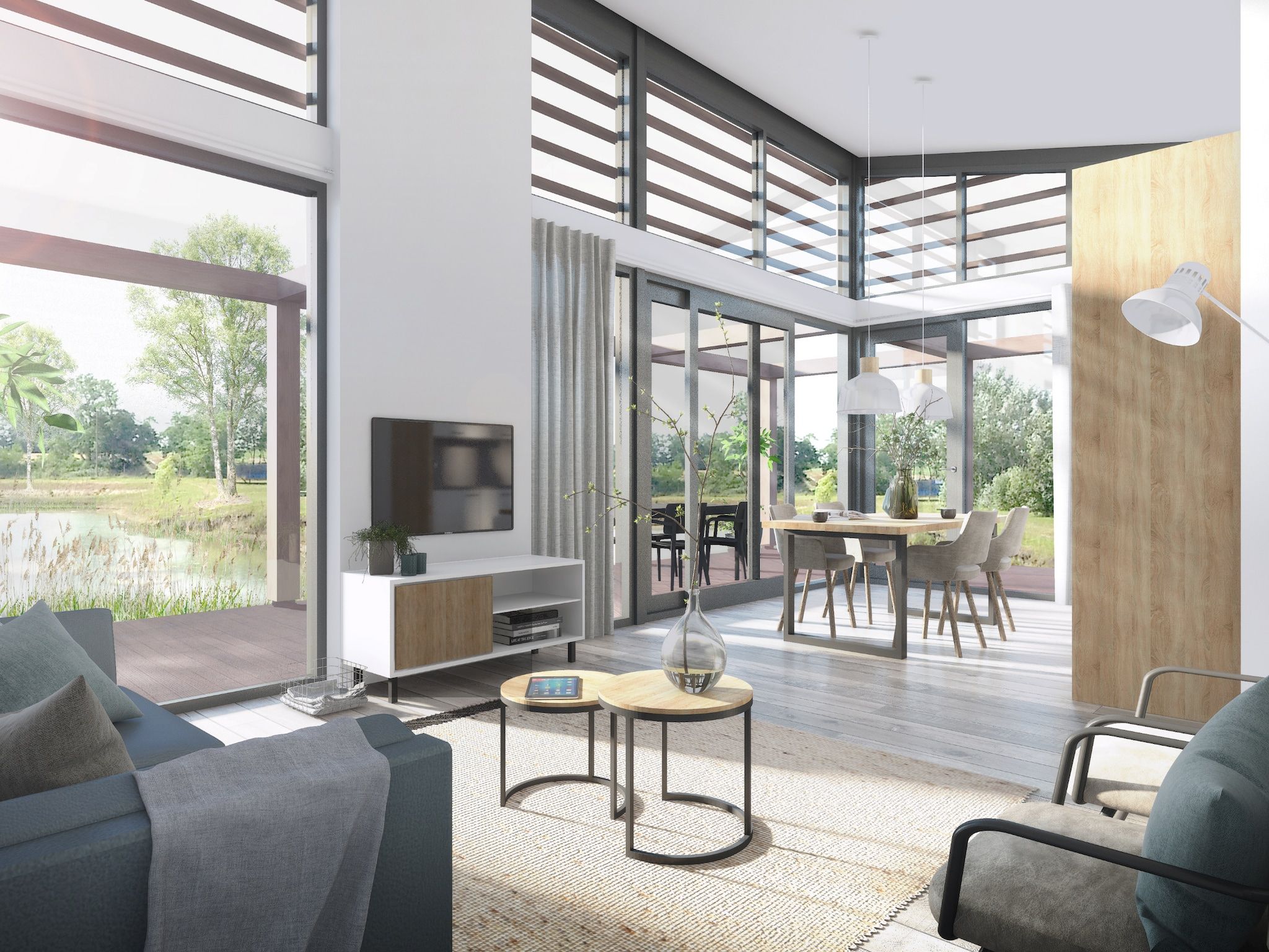 De woonkamer van Water Village 2 in Kamperland