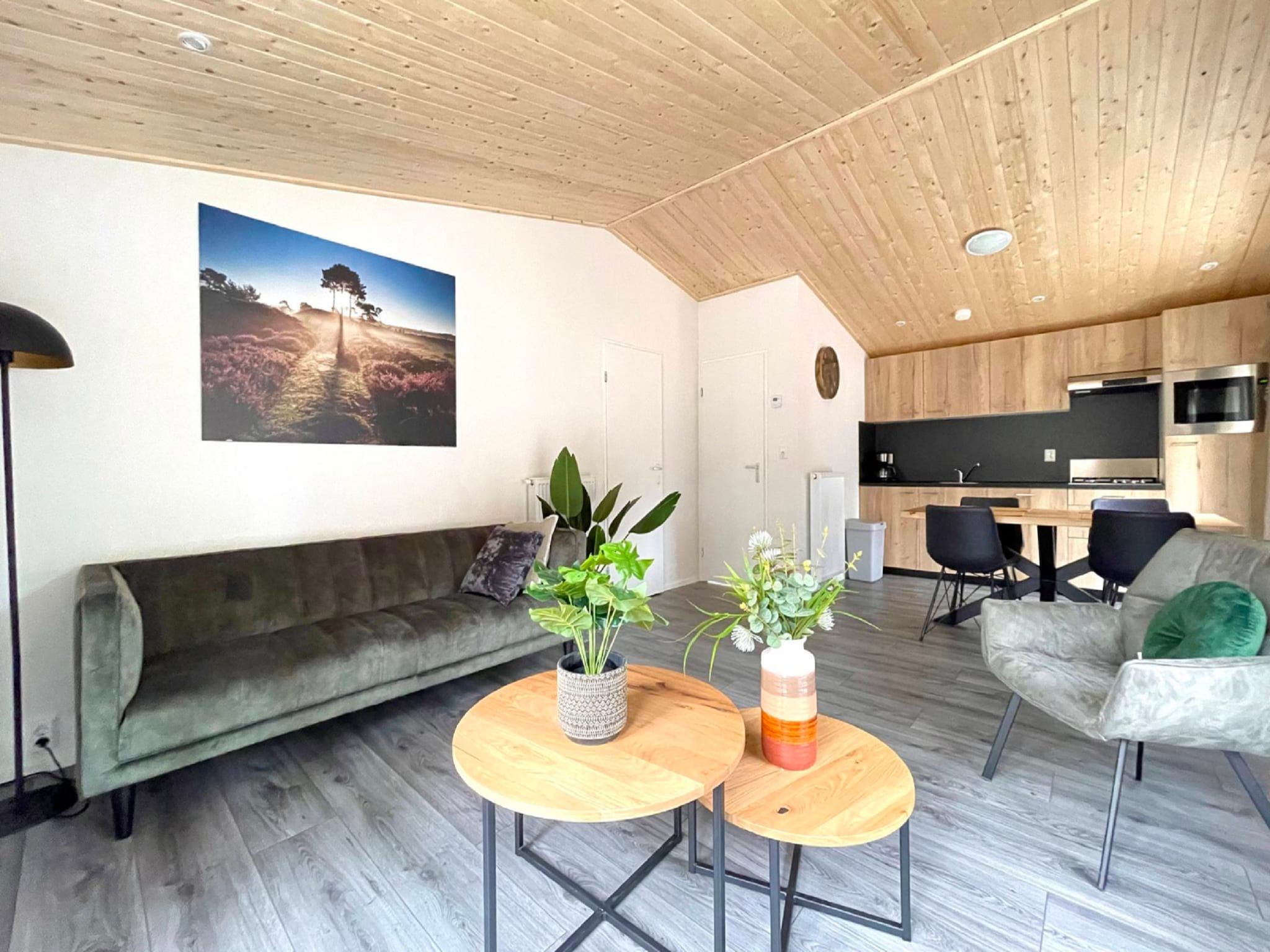 De woonkamer van Vakantiepark De Rimboe & De Woeste Hoogte 21 in Hoenderloo